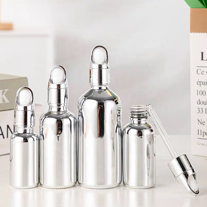 30ml 100ml 50ml Luxury Essential Oil Serum Sliver Dropper Glass Bottle Electroplating