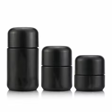 Concentrate Container 2oz 70 ml Custom Smell Proof Flower Storage Matte Black Herb Glass Jar With Child Resistant Wood Grain Lid