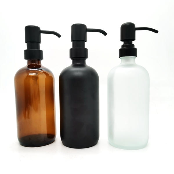 Packaging Bottles Cosmetic Boston Round Bottle Plastic Body Lotion Bottle Amber Frosted Glass With Black Screen Printing Dropper