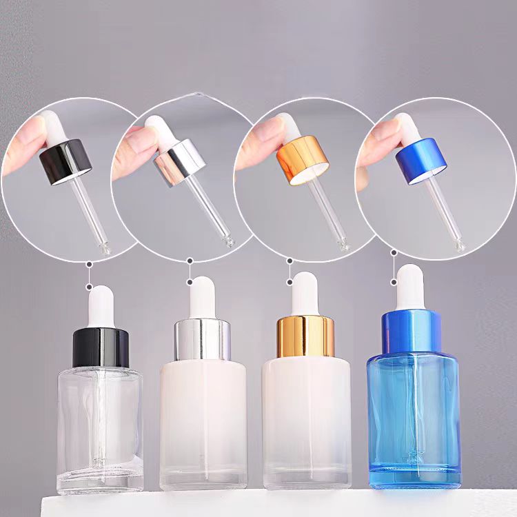 Custom Color 30 ml 1oz  Empty Essential Oil Bottle Round Glass Hair Oil Dropper Bottles With Plastic Dropper Lids