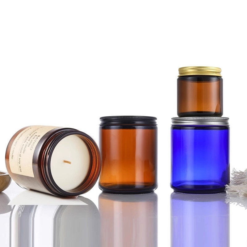 8 oz Blue Glass Jars With Black Metal Lids Round Empty Candle Making Jar Candle Jars Leakproof Canning Body Butter Containers
