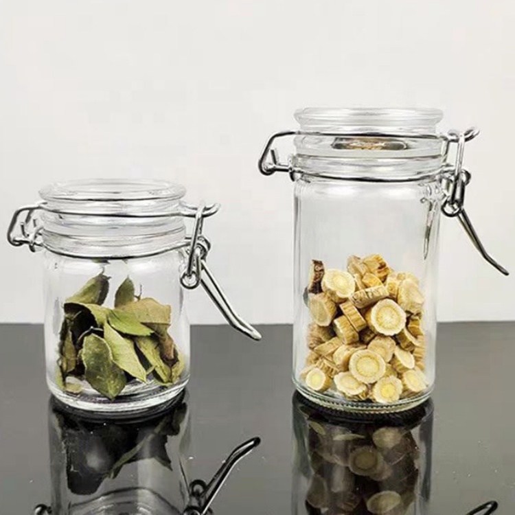 150ml Clear Round Airtight Clamp Glass Jar With Clamp Clip Cap