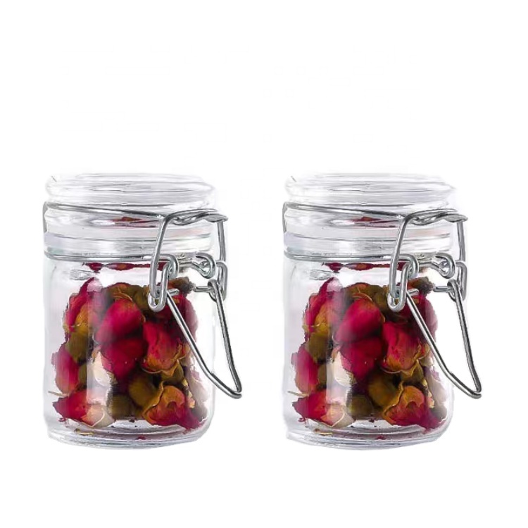 Wholesale 5oz Metal Clip Clamp Top Small Glass Jars for Storage Food Containers