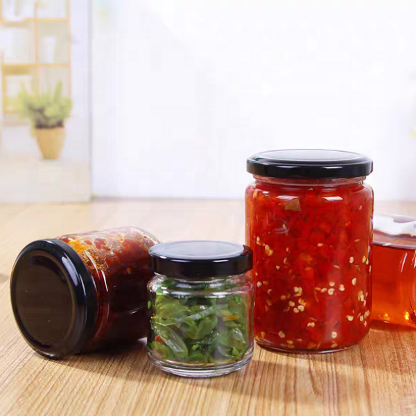 High Quality Round 8oz 12oz Airtight Glass Jar With Metal Lid for Pickle Honey Jam Jelly Spice Food Storage 350ml 240ml 100ml