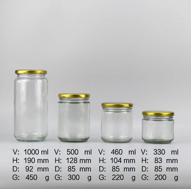 100ml 240ml 350ml 500ml 750ml 980ml Round Shape Honey Jam Pickles Glass Jar With Metal Lid