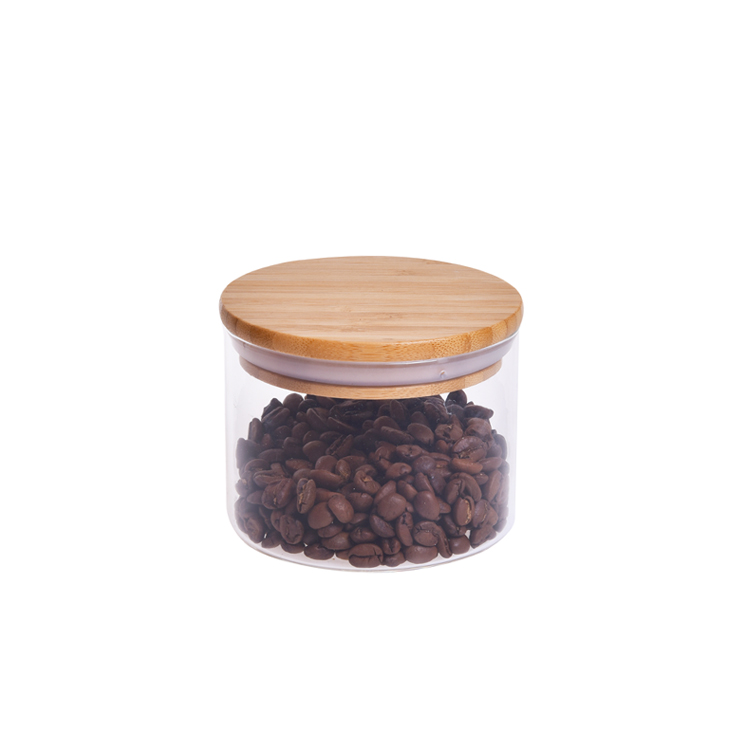 Borosilicate Glass Storage Jar With Bamboo Lid for Tube Shaped Glass Storage Jar for Glass Spice Jar With Wooden Lid