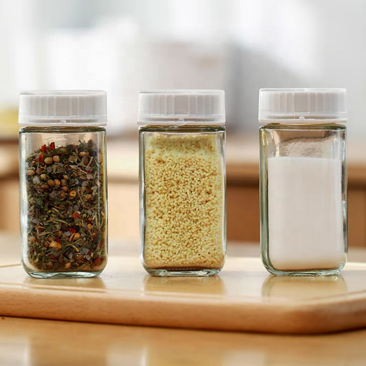 120ml 4oz Kitchen Glass Spice Jar Classic Style Square Salt Pepper Container Glass Seasoning Bottle with Lid