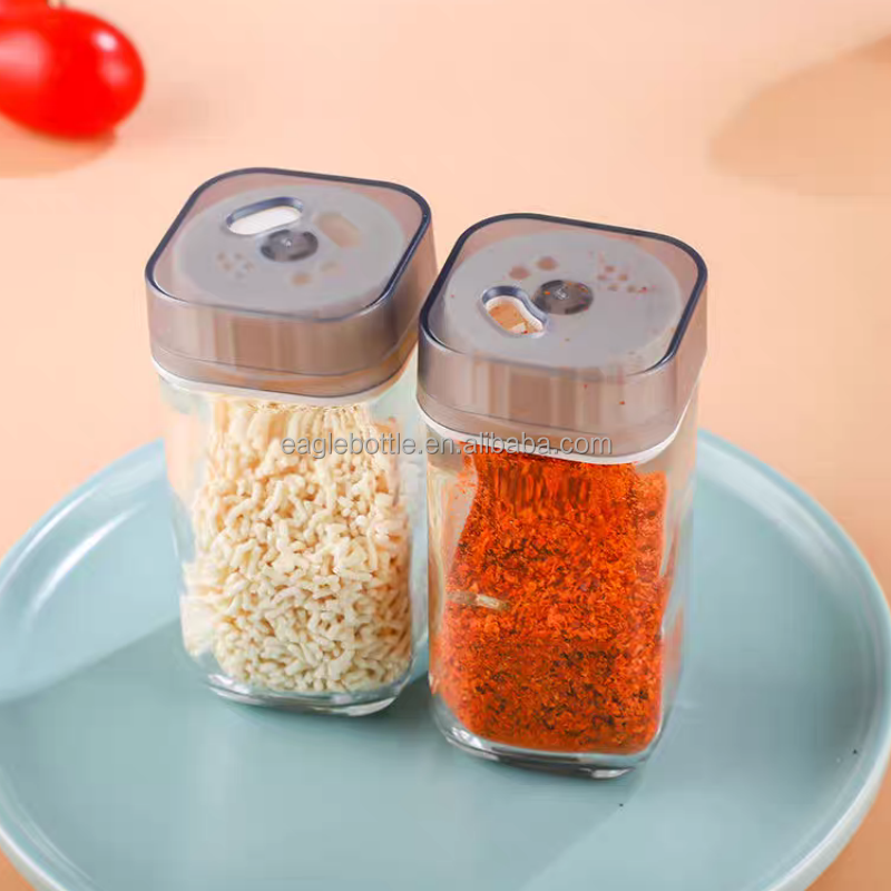 Small Mini Size Twist Top Glass Spice Jar Salt&Pepper Set Rack Set With Rack Storage Jar for Kitchen