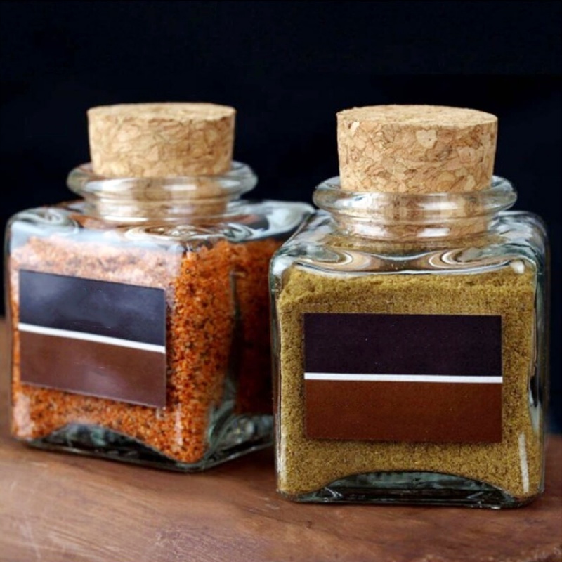 Wholesale Exquisite Saffron Thread Spice Packaging Square 50g 100g Glass Bottle With Moisture-proof Cork Stopper