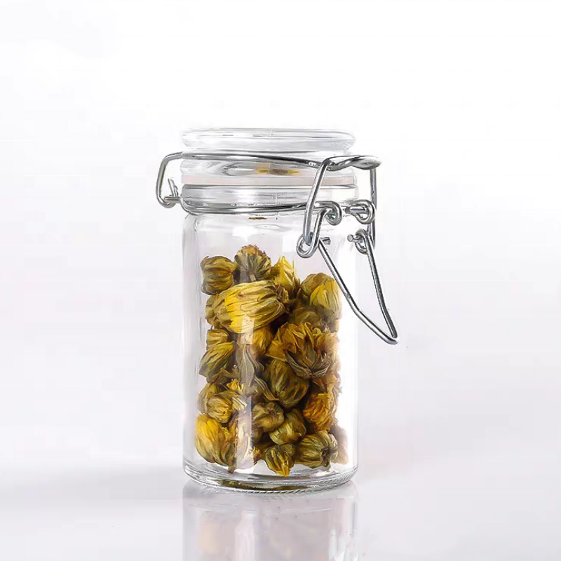Eco Friendly 50ml 75ml 100ml Glass Lock Jar Straight Shape Snack Honey Coffee Bean Storage Jar With Clip Lid for Sale
