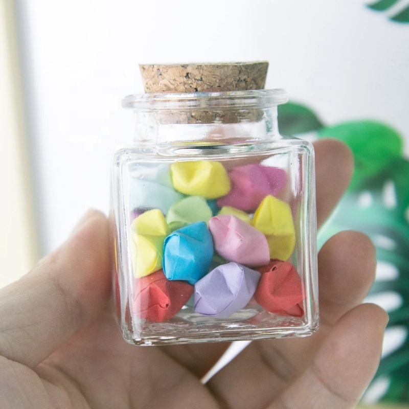 New Arrival Kitchenware Storage Empty 50ml Transparent Glass Spice Jar Square Spice Glass Jar With Cork