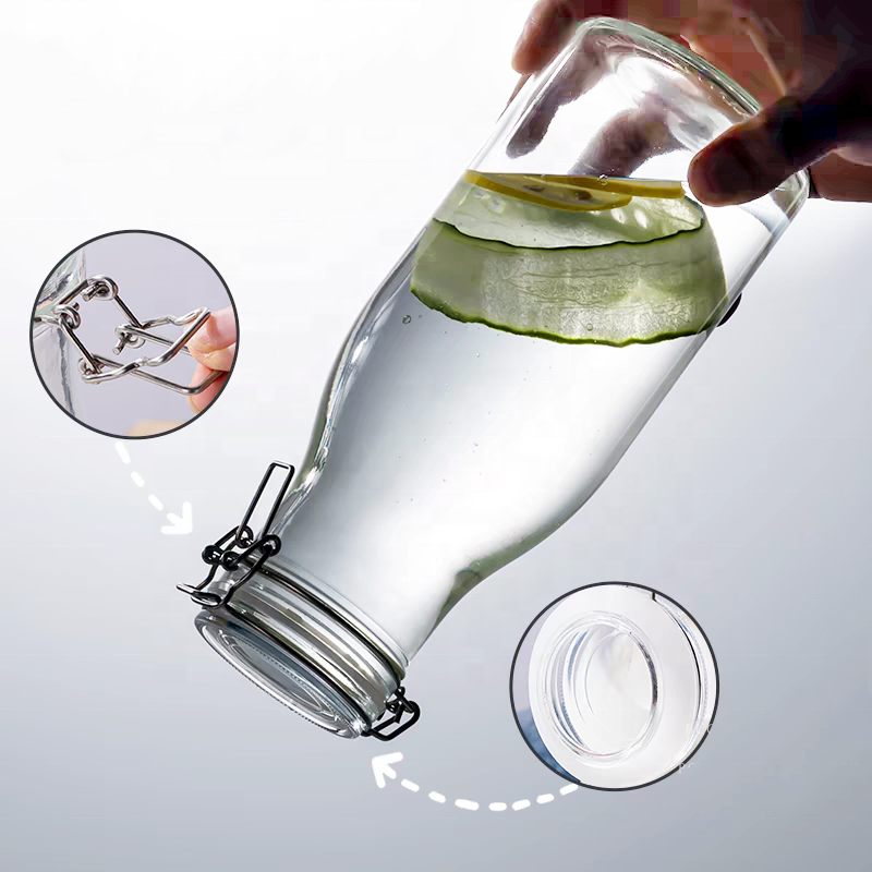 1000ml 32oz 2000ml 64oz Clip Cap Dispenser Glass Bottle Daily Milk Drink Bottles with Clip Top and Rubber