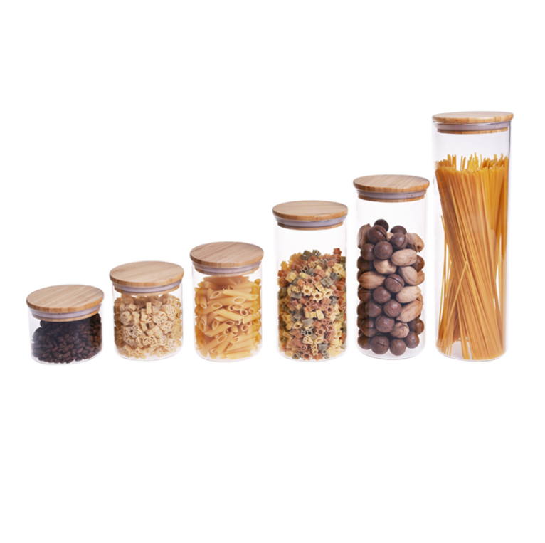 Wholesale Airtight Glass Jar Kitchen Glass Jar Container With Bamboo Lid for Storage Customizable Cylinder Sealed Air Tight