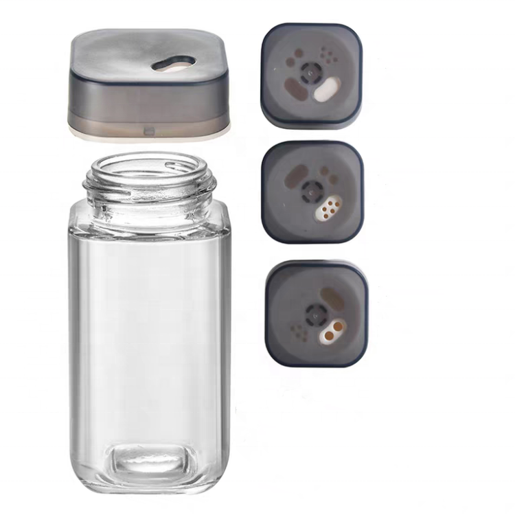 4oz 120ml Home Kitchen Glass Seasoning Bottle Jar Container Organizer Rotating Square Spice Rack with Jars