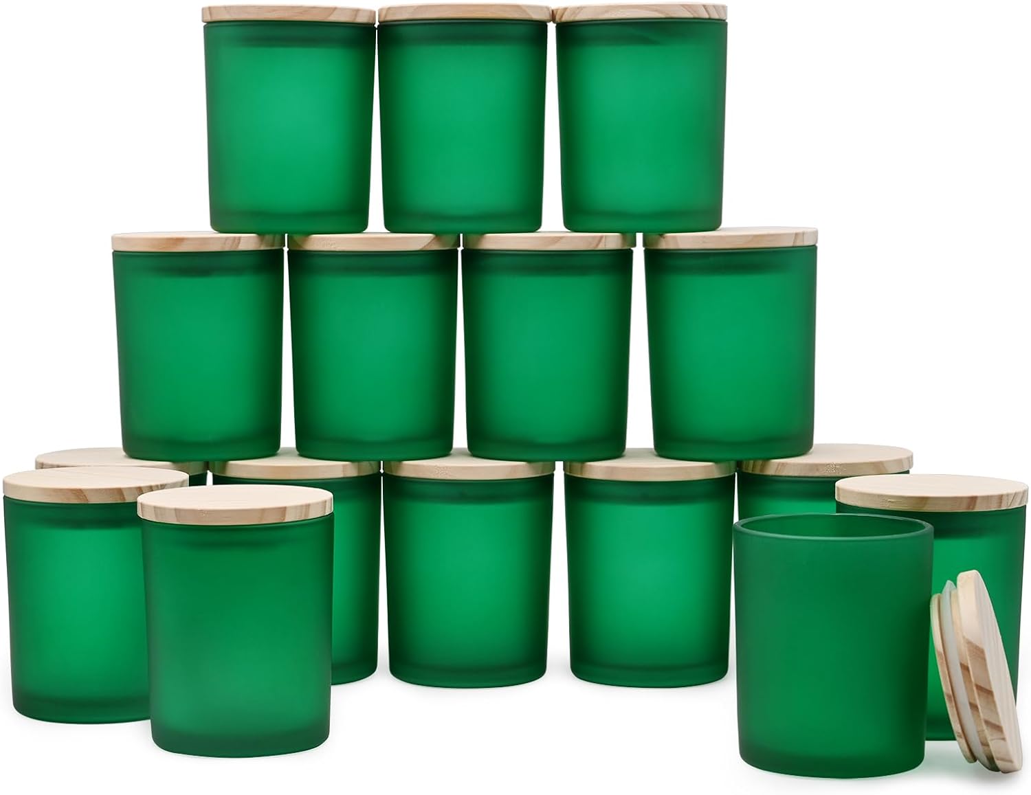6 OZ 7 OZ 8 OZ Luxury Clear Empty Frosted Green Glass Jars for Making Candles Thick Glass Jars With Bamboo Lids