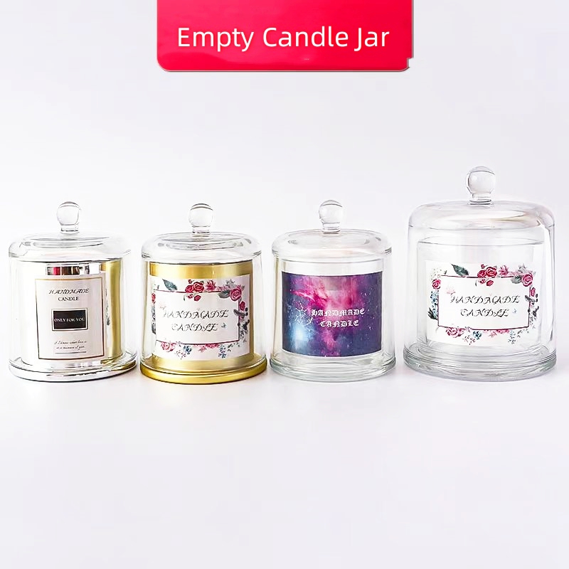 Custom Recyclable Luxury Empty Home Decoration Clear Dome Glass Scented Candle Jar Wholesale With Glass Bell Cover Dome