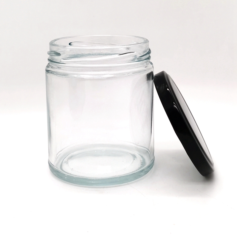 Recyclable  9 oz Clear Straight Sided Glass Jars Glass Candle Jar 8oz 9oz With Black Lug Cap