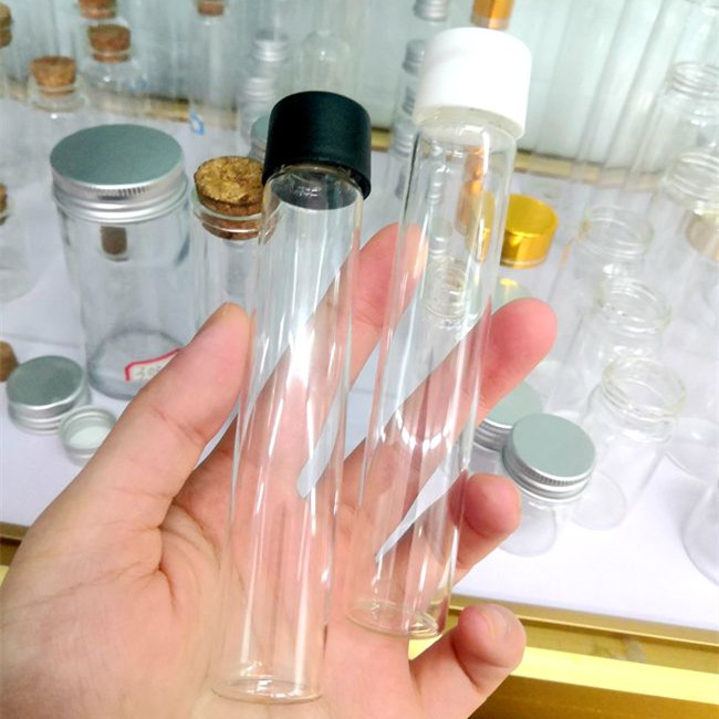 Custom Glass Pre Tubes Smell Proof Containers Glass Doob Tubes Wholesale Child Resistant clear Black Glass Tube With Plastic Lid