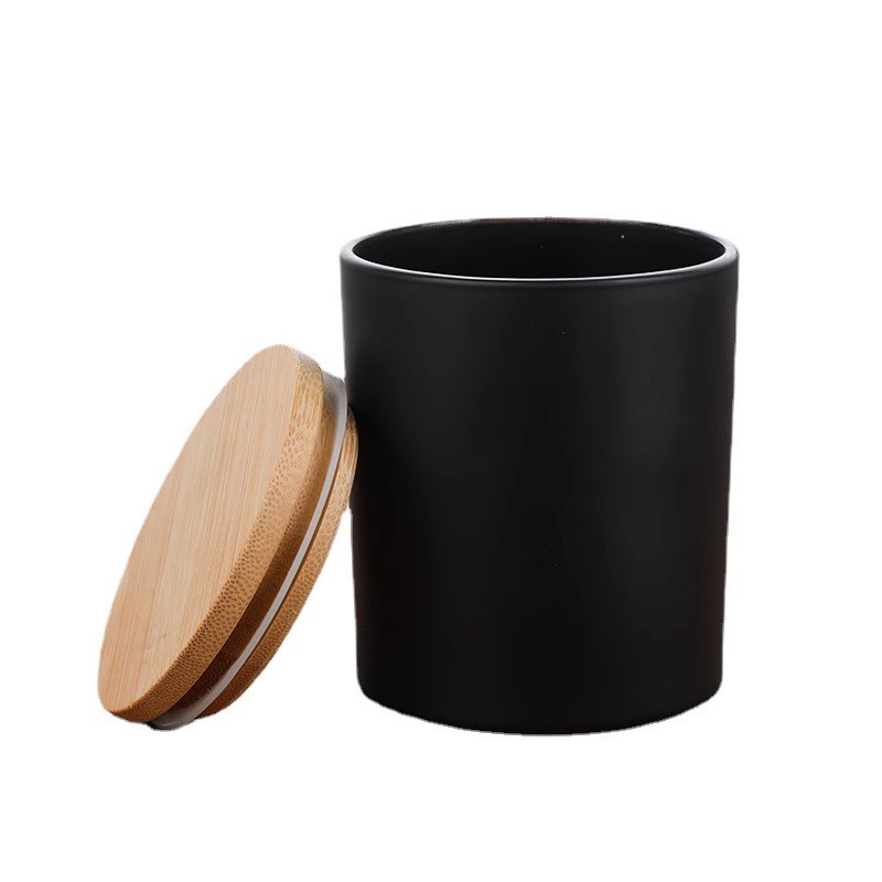 Wholesale  8oz 10oz 12oz 16oz Round Bottom Aura Luxury Matte Black White Glass Candle Jars With Cork Lids for Home Decoration