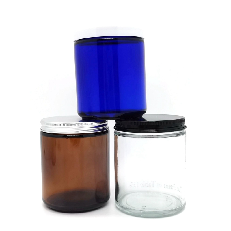 2oz 4oz 8oz 16oz Amber Clear Luxury Empty Straight Sided Glass Candle Jar With Screw Aluminum Gold/black/silver Lids