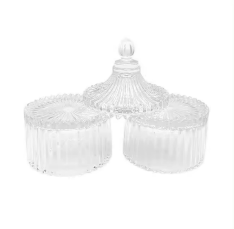 Factory Direct Sales Wholesale Price of Exquisite Retro Transparent Crystal Glass Candy Jar and Cups With Lid