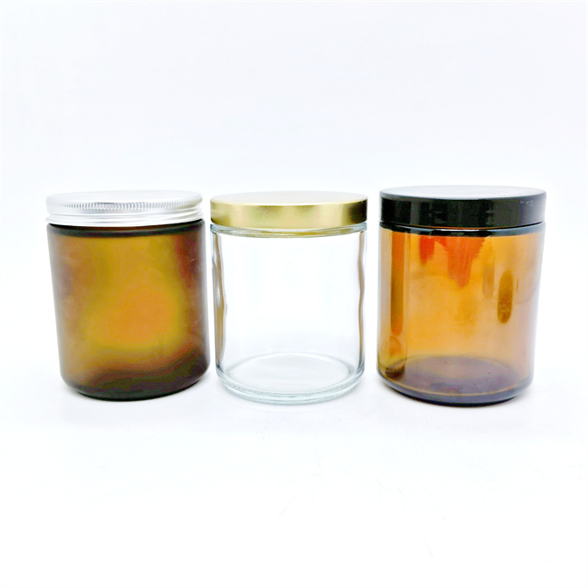 Luxury 4oz 8oz 9oz 16oz Empty Amber Clear Straight Sided Glass Candle Jar With Aluminum Metal Lids 240g