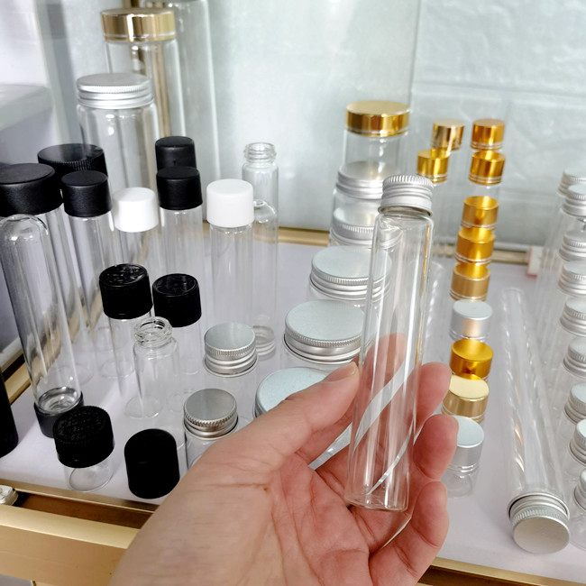 120 mm Non Child-Resistant Tube 115mm Clear Glass Tubes With Silver Aluminum Screw Cap