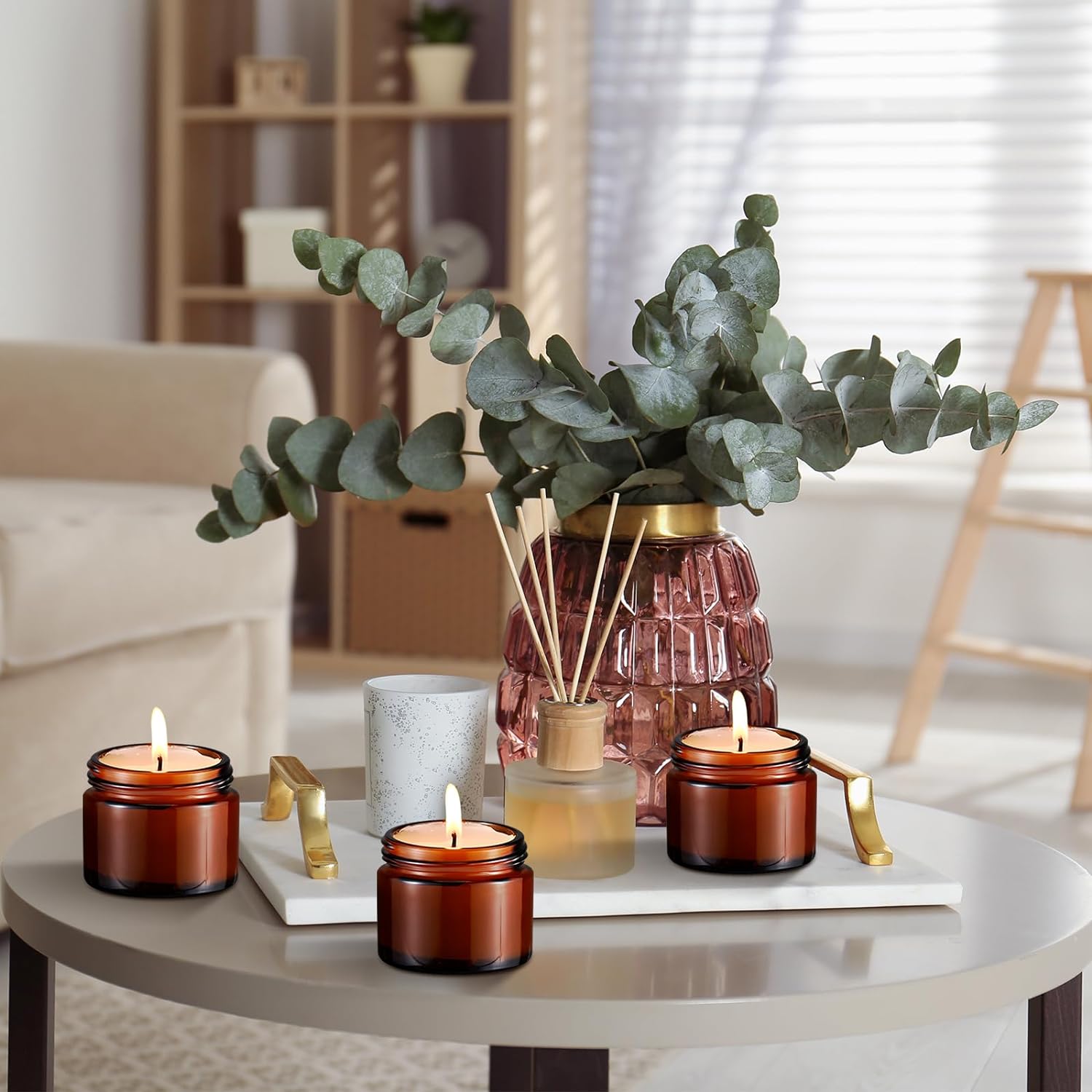 250g 4oz 8oz 16oz Empty Amber Cream Jar Luxury Empty Straight Sided Glass Candle Jar With Aluminum Metal Lids