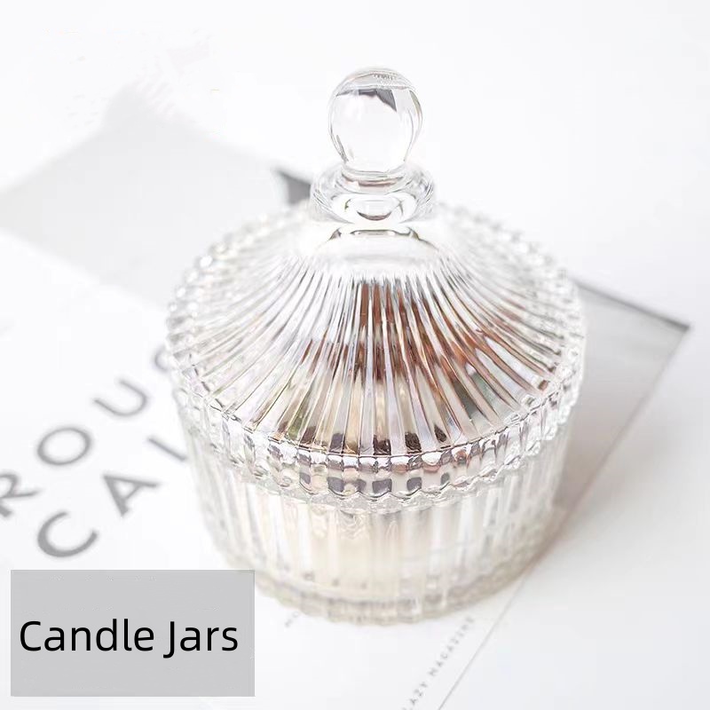 8oz 16oz Empty Custom Luxury Recyclable Ribbed Glass Candle Jar With Glass Lid