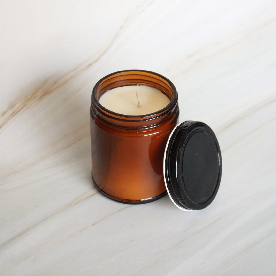 Empty 50ml 100ml 250ml 500ml Clear Amber Glass Candle Jar With Black Gold Aluminum Metal Lids