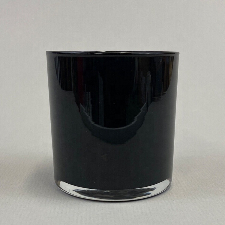 Wholesale Empty Blank Translucent 10oz Glossy Black White Frosted Glass Candle Jar With Metal /bamboo Lid for Candle Making