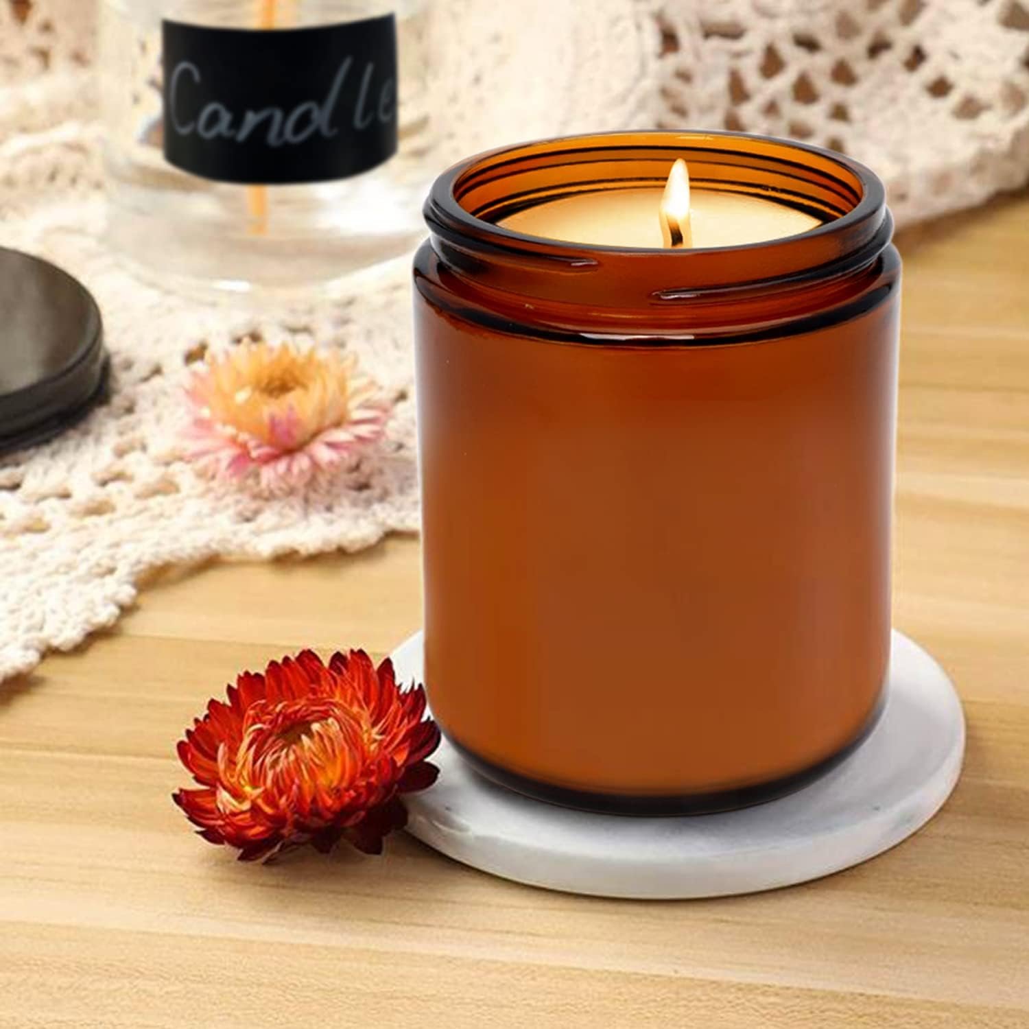 250g 4oz 8oz 16oz Amber Clear Luxury Empty Straight Sided Glass Candle Jar With Aluminum Metal Lids