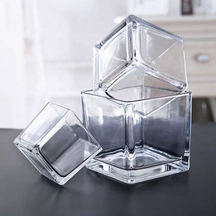 High Quality Custom Logo Empty Square Container Wide Mouth Glass Candle Jar for Candle Making