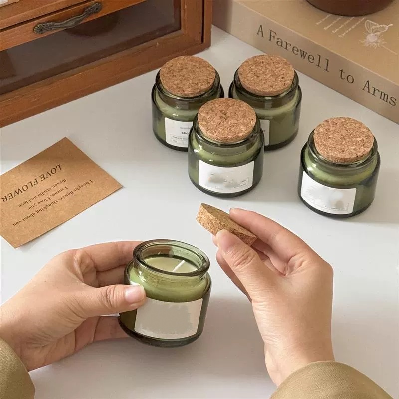 Colourful Small Aroma Candle Cups Glass Empty 100ml Candle Jar With Cork Lid Candle Holder Cups