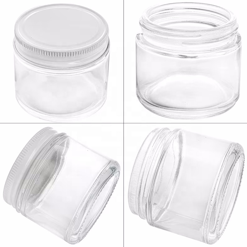 Wholesale 1oz 50ml 2oz 4oz 8oz 250ml Cosmetic Container clear Amber Face Body Cream Candle Glass Jar With Aluminum Lid