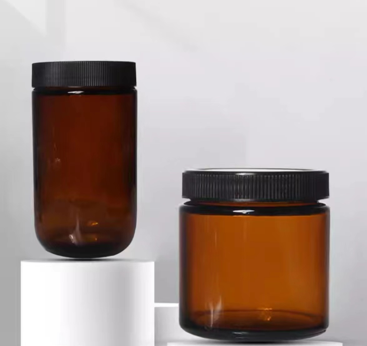 250g 4oz 8oz 16oz Amber Empty Clear Luxury Empty Straight Sided Recyclable Glass Candle Jar With Aluminum Metal Lids