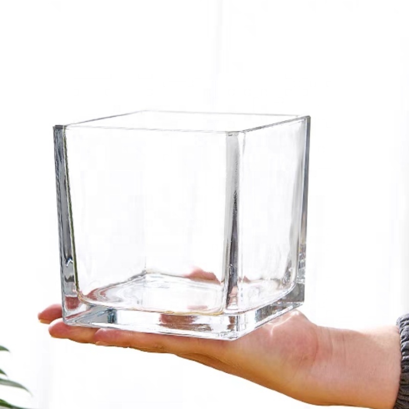 Mini Fish Tank 6x6cm Electroplated Silver Wide Mouth Glass Jar Square Cup for Candle Bottle
