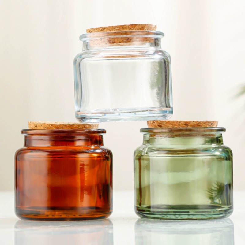 Hot Sale Custom Army Green Amber Round Cut Wine Bottle Glass Candle Jars Empty 100ml With Cork Lid