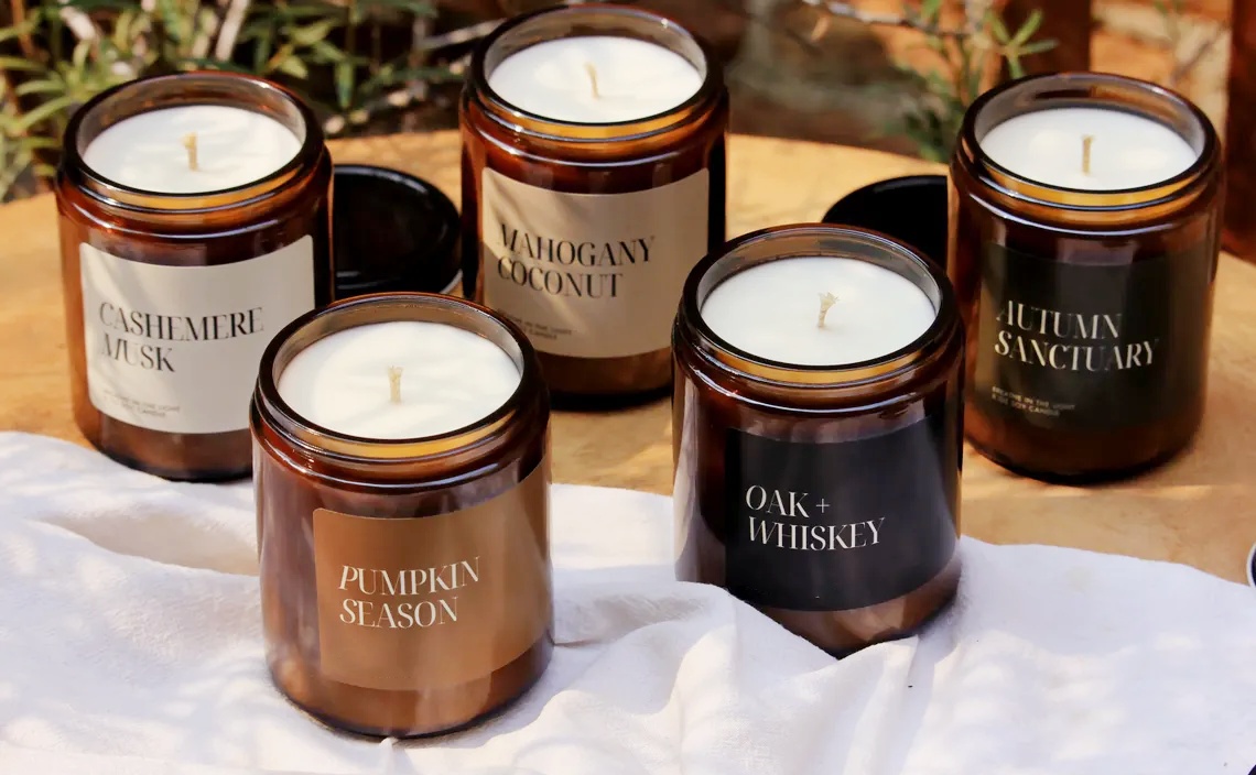 Wholesale Empty Candle Container Luxury Amber Glass Candle Jar With Lid 9oz