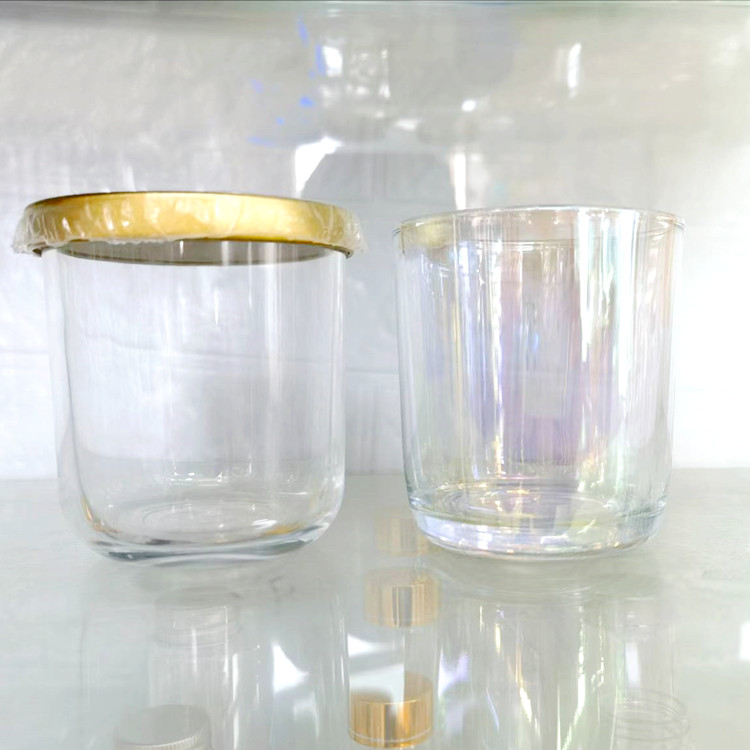 10 oz Bulk Thickened Candle Vessel Containers With Bamboo Lids 10oz Iridescent Candle Glass Jars for Making Candles