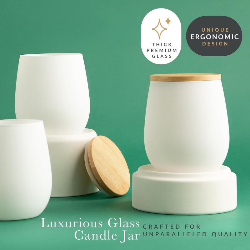11oz Matte White Black Glass Jar With Bamboo Lids , Oval Empty Candle Containers Vessels Candle Jars for Making Candles