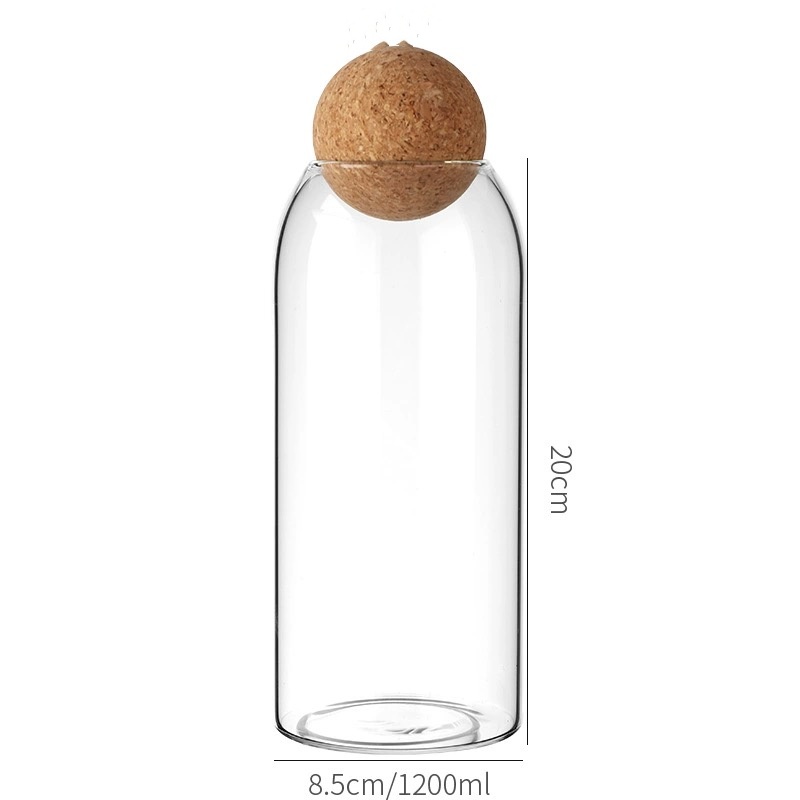 Customized Round Glass Spice Coffee Storage Jar Set With Ball Wooden Lid 500ml 800ml 1100ml 1400ml