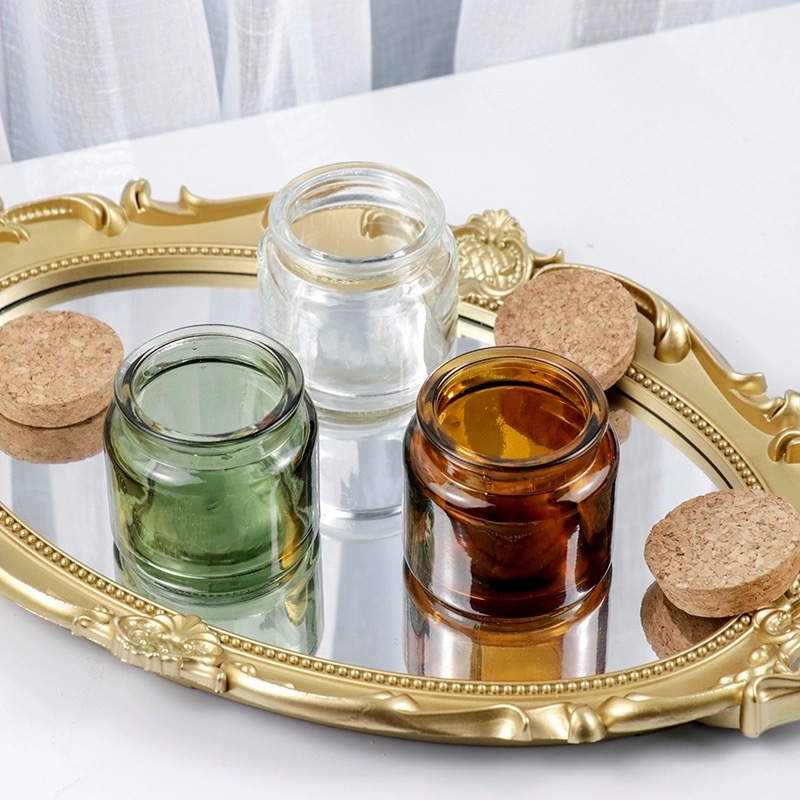 Wholesale Small Amber Green Empty Candle Container 100ml 200ml Glass Candle Jar With Cork Lid