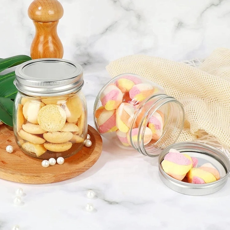 12oz 10oz Customized Logo Round Clear Mason Storage Wide Mouth Glass Candle Jars With Lid
