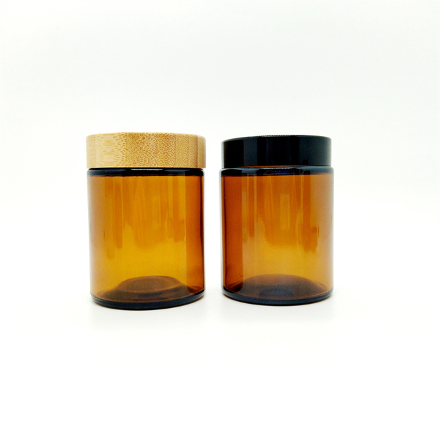 Empty Cosmetic Packaging 50ml 100ML 250ML 500ML Clear Amber Glass Candle Jar With Black Gold Aluminum Metal Lids