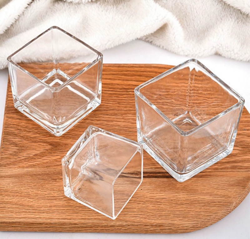 Wholesale Square Cubic Glass Jar for Scented Candles-Wedding Flower Vase Glass Bottles