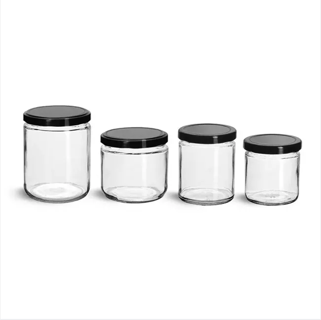 Recyclable Best-selling 8oz 9 oz 270ml Clear Straight Round Sided Glass Candle Jar With the Black Metal Lid