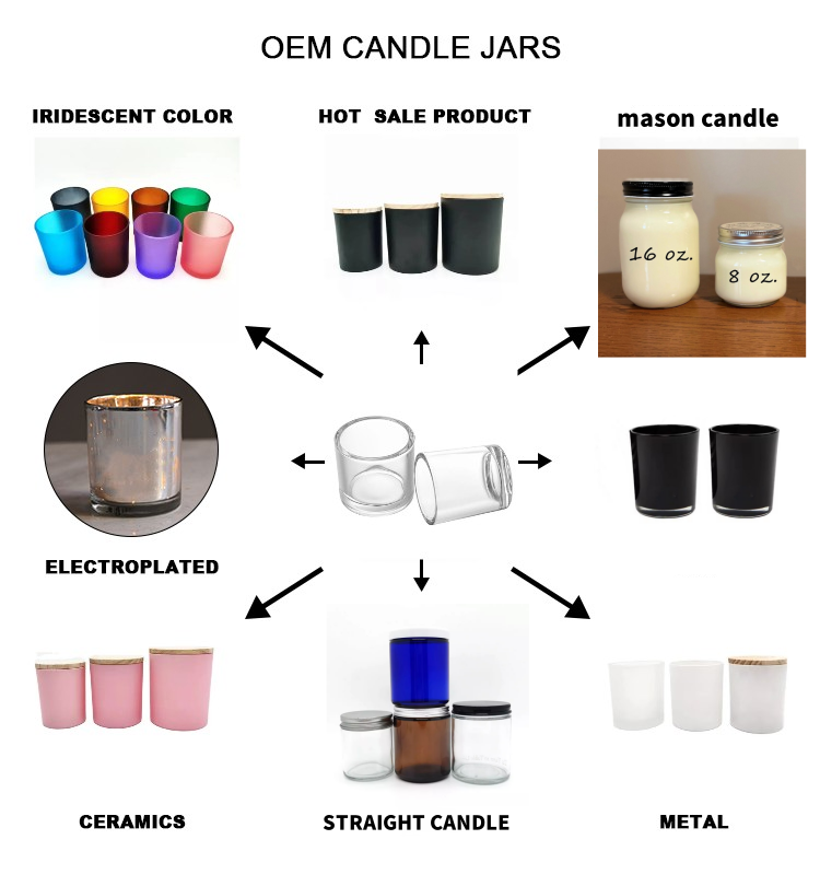 9oz 270ml 8oz 240ml Frost Clear Amber Glass Straight Sided Glass Candle Jar With Gold Black Silver Aluminum Lids