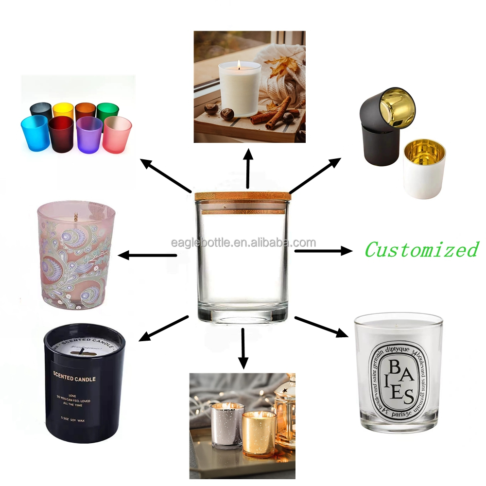 Most Popular Custom Color Black White Empty Candle Vessels Luxury Glass Candle Jars With Wooden Lids for Candle Making