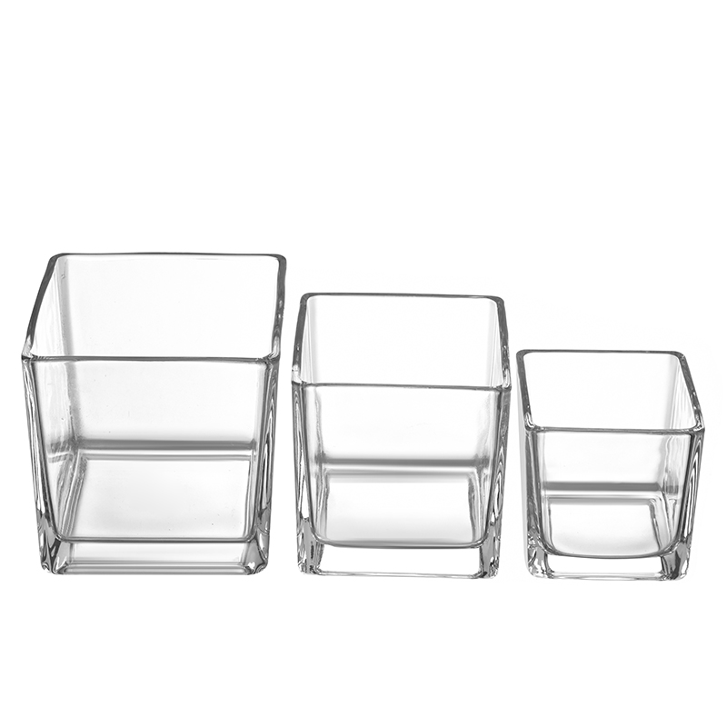 Wholesale Home Decoration Glass Cube Plant Flower Vases Square Clear Glass Vase Glass Candle Jars